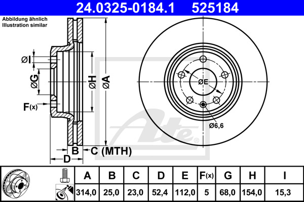 Tarcza hamulcowa, PowerDisc 24.0325-0184.1 ATE