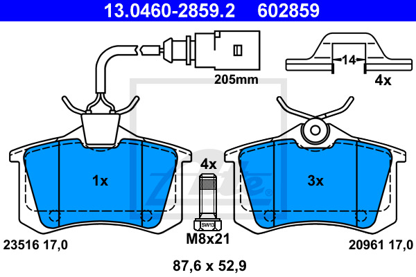 Klocki hamulcowe - komplet 13.0460-2859.2 ATE