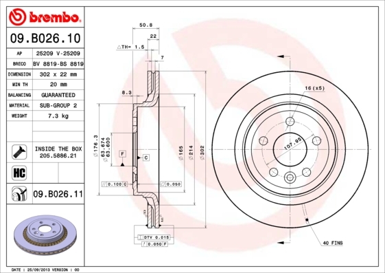 Tarcza hamulcowa, COATED DISC LINE 09.B026.11 BREMBO